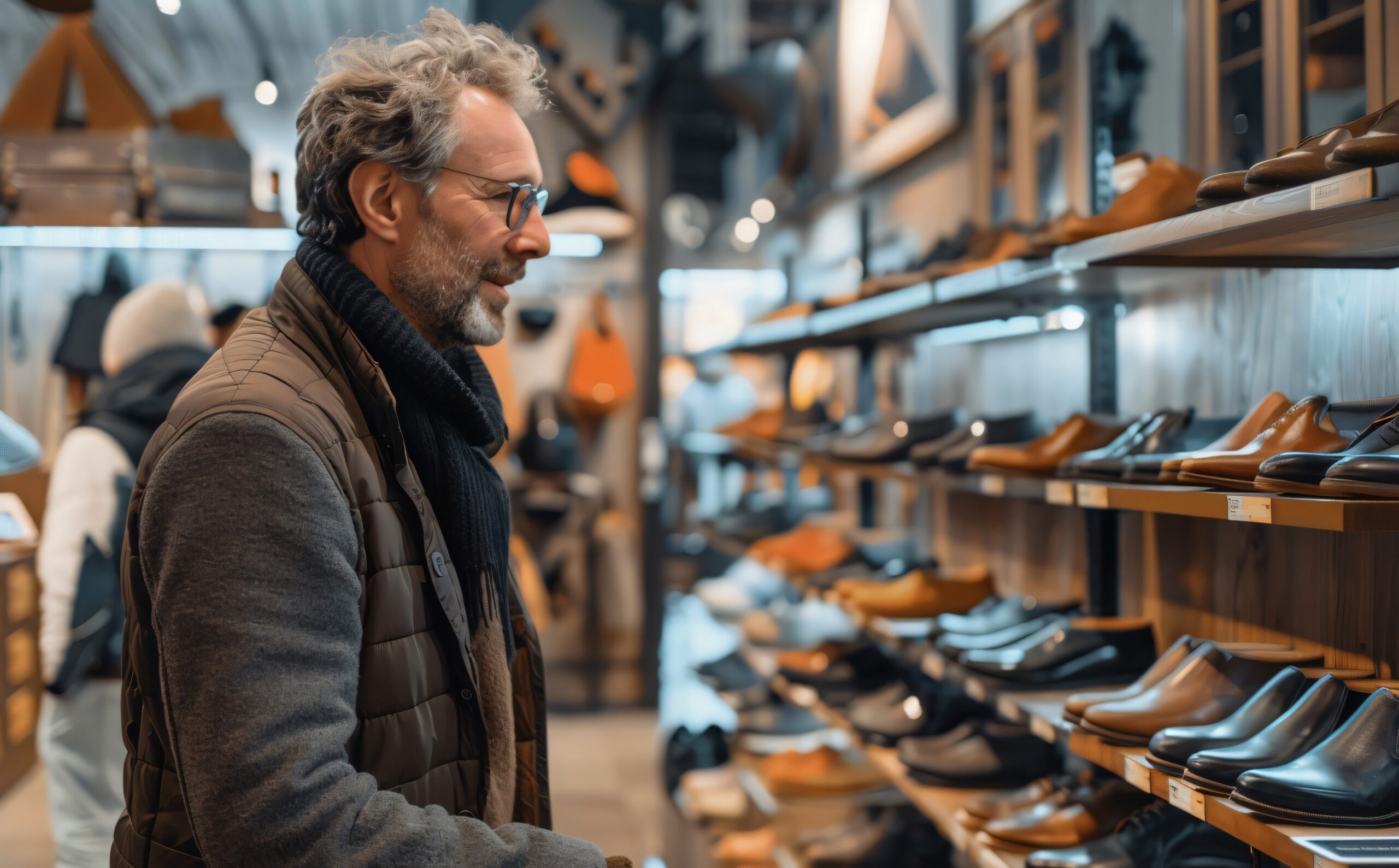Man standing in a footwear showroom
